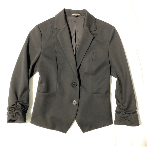 Express 3/4 Ruched Sleeve Black Blazer—Size 2 - Picture 1 of 11
